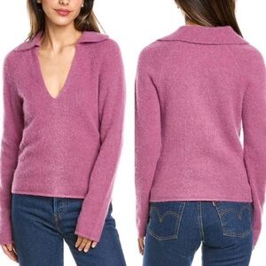 Vince Purple Brushed V-Neck Wool Polo